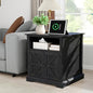 MUUEGM Farmhouse End Table with Charging Station 24IN Large Black Sofa Side Table with Barn Door Rustic Wood Square Nightstand Bedside Table with Adjustable Storage Shelf for Living Room,Bedroom - color: Black