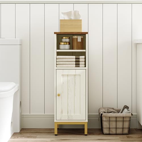Hzuaneri Bathroom Storage Cabinet, Corner Floor Cabinet with Shelves | Customized Door Opening Direction, Bathroom Organizer with Adjustable Shelf,Bathroom Furniture for Kitchen,Living,White Brown - color: White Brown, size: 10.4"D x 10.4"W x 31.5"H