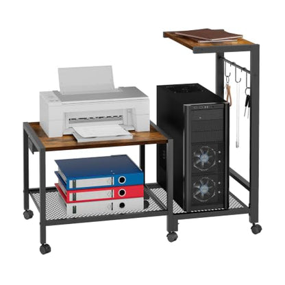 RALGEND Printer Stand with Computer Tower Stand, 2-in-1 Mobile Printer Table Under Desk PC Shelf, 2-Tier PC Tower Stand for Floor, Detachable CPU Holder Cart with Charging Station & Lockable Wheels