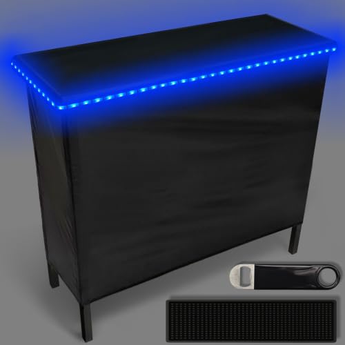 PartyLife NEW & Improved Portable Bar Table w/LED Lights, Folding Steel Legs, 2 Bar Skirts, Supportive Storage Shelf & Carrying Case - Black - color: Formal, size: Standard, style: LED Lights
