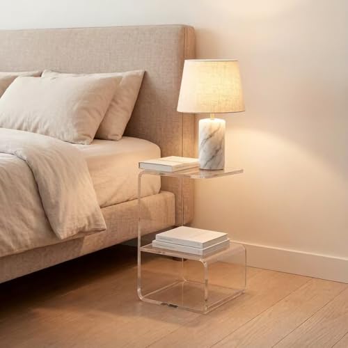 Acrylic End Table for Nightstand,21" H C-Shaped End Table for Living Room,Bedside Table for Bedroom.Side Tables for Living Room for Small Spaces,Clear - size: C Shape-13.7" D x 13.7" W x 21.6" H