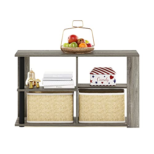 Furinno Romain Narrow End Table with Shelves, French Oak/Black - color: French Oak/Black, size: Narrow End Table