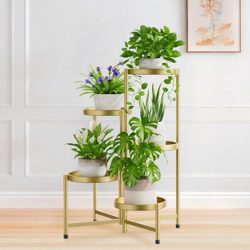 iDavosic.ly 5 Tier Large Plant Stand Indoor, 10 Inch Wide Tall Corner Metal Plant Stands Outdoor for Multiple Plants, Folding Tiered Flower Display Holder Rack Shelf, Gold - color: Gold, size: 5 Tiers