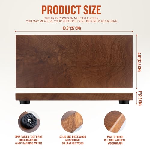 Teak Wood Decorative Small Tray, Bathroom Wood Riser for Decor, Kitchen Counter Wooden Pedestal Stand, Tray for Vanity, Sink & Soap (1, Teak Wood, 10.6" x 4.9" x 1") - size: 10.6" x 4.9" x 1"