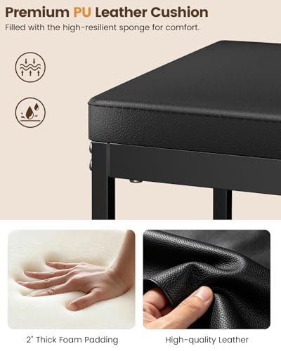 DAOUTIME Shoe Rack Bench, 2-Tier Shoe Storage Organizer with PU Seat Cushion, Entryway Bench with Height-Adjustable Metal Mesh Shelves, Modern Bench Seat for Bedroom Living Room Hallway Foyer, Black