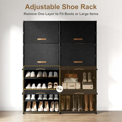 Shoe Storage Cabinet with Door, 54 Pairs Shoe Rack 2 by 9 Tier Space Saving Plastic Shoe Organizer with Cover for Closet, Hallway, Living Room, Bedroom, Garage,Black - size: 2 by 9(54 Pairs)