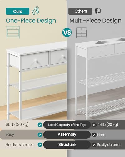 SONGMICS Console Table, Narrow Sofa Table with 2 Mesh Shelves | For Entryway, Living Room, 3 Fabric Drawers, Cloud White, BELLAH Collection ULGS014W101 - color: Cloud White, size: 11.8"D x 44.8"W x 31"H (3 Drawers)