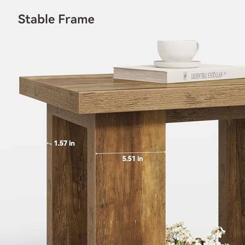 LITTLE TREE 2 Tier Side Table with Storage Shelf, Rustic Wood End Table, Narrow Nightstand Bedside Table for Living Room, Bedroom, Small Spaces, Rustic Brown, 15.75" D x 27.56" W x 25.2" H - color: Rustic Brown