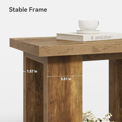 LITTLE TREE 2 Tier Side Table with Storage Shelf, Rustic Wood End Table, Narrow Nightstand Bedside Table for Living Room, Bedroom, Small Spaces, Rustic Brown, 15.75" D x 27.56" W x 25.2" H - color: Rustic Brown