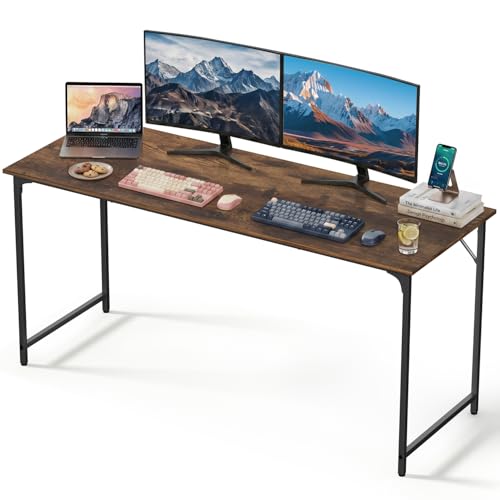 63 Inch Computer Desk with Deeper Desktop, Large Office Desk for Work from Home, Gaming Desk with Reinforced Metal Frame, Adjustable Feet Writing Desk for Study, Bedroom & Office, Brown - color: Brown, size: 63 inch