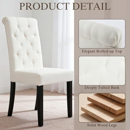 LSSBOUGHT Upholstered Dining Chairs Set of 6,Tufted Parsons Kitchen Chair with Solid Wood Legs, Modern Towel Fabric Side Chair for Dining Room/Restaurant(6pcs,Beige) - color: Beige-fabric, size: Set of 6