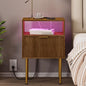 JOONEE Nightstand with Outlet and Led Light, Bedside Table with Storage Drawer, Fluted Side Table for Living Room, Bedroom - color: Walnut Brown