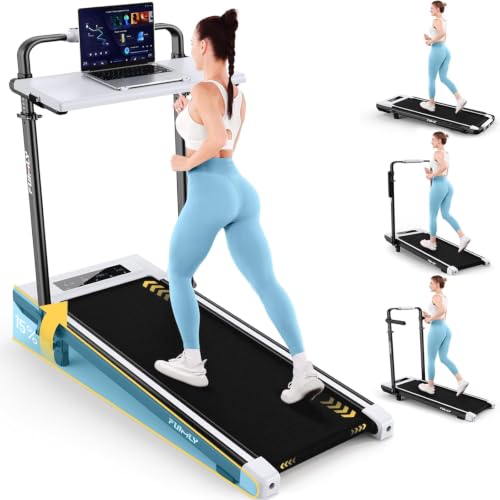 FUNMILY Upgrade Walking Pad Folding Treadmill with 12%/15% Incline & Handle Bar, 3.5HP Foldable Under Desk Compact Treadmills for Home/Office/Gym, 400+lb Capacity, Shock Absorption - color: Moon White