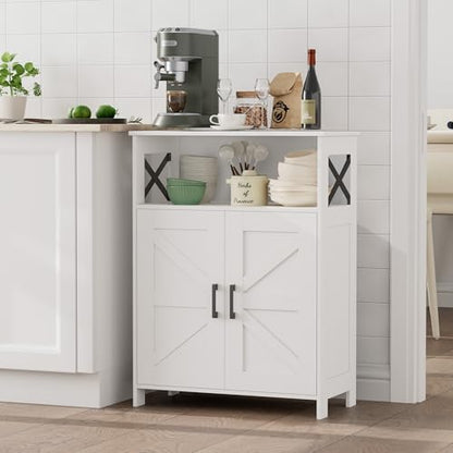 Homhedy Farmhouse Bathroom Storage Cabinet with 2 Doors, Toilet Paper Cabinet with Adjustable Shelf, Small Bathroom Cabinet for Kitchen/Laundry/Living Room, 11.8 x 23.6 x 31.5 Inches, White - color: White