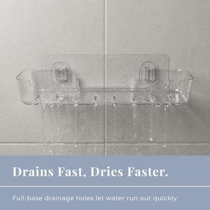 Acrylic Shower Shelf – Adhesive, No-Drill Bathroom Wall Shelf, Clear 12.2" x 3.54" x 1.77" Slim Organizer with Fast Drainage for Shower & Sink Toiletries - size: Medium