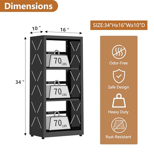 Polup Metal Bookcase, Small Bookshelf with Adjustable Shelves, Narrow Black Book Shelf, 3 Tier Bookshelf for Living Room, Home Office - color: Black, size: 3 Tier-16" W