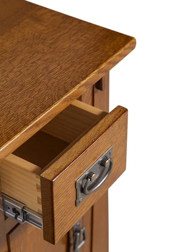 Pemberly Row Mission Style Narrow Nightstand, Solid Quarter Sawn Oak, Walnut Finish, Tapered Legs, 1 Cabinet Door, 1 Drawer with Metal Glides, Lower Shelf, Compact Side Table for Bedroom or Living - color: Walnut
