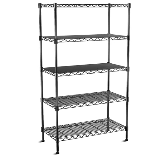 5-Tier Heavy Duty Wire Shelving Unit,35.4" Wx18 Dx71 H,Wire Shelf Racks with Wheels,Height Adjustable Storage Metal Shelves for Kitchen,Garage,Office,Living Room,Pantry,Black - size: 5-Tier,35"x18"x71"(WxDxH)