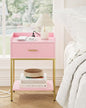 Nightstand with Charging Station, 3-Tier Bed Side Table, Small End Table, Night Stand with Open Shelf and Drawer, Bedside Table for Bedroom, Living Room, Pink - color: Pink, style: With Charging Station