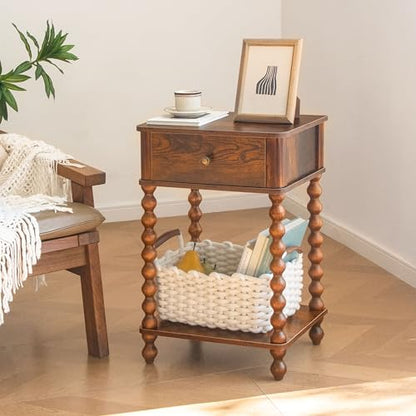 AWASEN Nightstand, Mid Century Modern Night Stand with Drawer for Living Room, Modern Bedside End Table with Spindle Wood Legs for Bedroom, Office, Rustic Brown - color: Rustic Brown