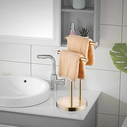 SHUNLI Hand Towel Holder Stand, Double T-Shape Hand Towel Stand Rack for Bathroom Countertop, SUS304 Stainless Steel, Brushed Gold - color: Brushed Gold