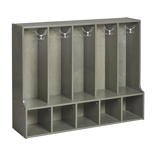 ECR4Kids Streamline 5-Section Toddler Coat Locker with Bench, Classroom Furniture, Grey Wash - color: Grey Wash