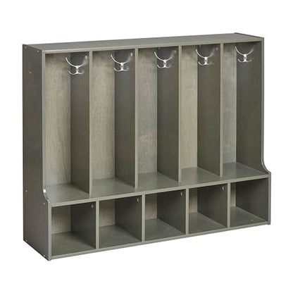 ECR4Kids Streamline 5-Section Toddler Coat Locker with Bench, Classroom Furniture, Grey Wash - color: Grey Wash
