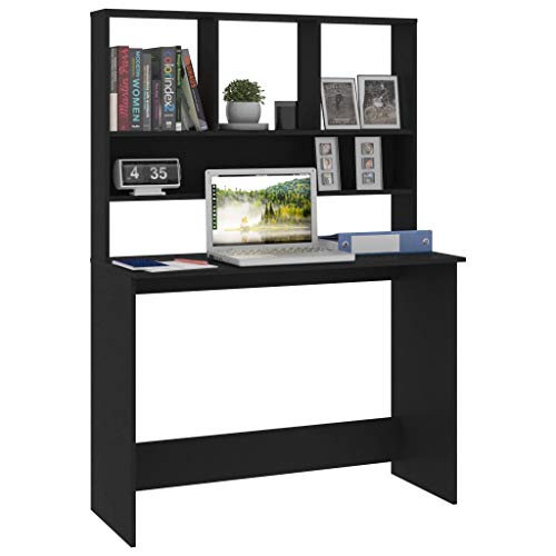 Computer Desk with Storage Shelves, Matte Black Writing Workstation for Home Office, Gaming Desk with Multi-Tier Shelving, 43.3 Inch Engineered Wood Study Table - color: Black