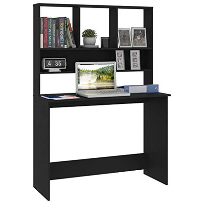 Computer Desk with Storage Shelves, Matte Black Writing Workstation for Home Office, Gaming Desk with Multi-Tier Shelving, 43.3 Inch Engineered Wood Study Table - color: Black
