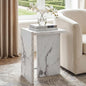 Hyfirm Modern Faux Marble Side Table Small T-Shaped End Table White | Space-Saving Accent Table with Marble Finish Nightstand for Use Beside Sofas in Living Rooms Bedrooms Apartments and Offices - color: White Marble