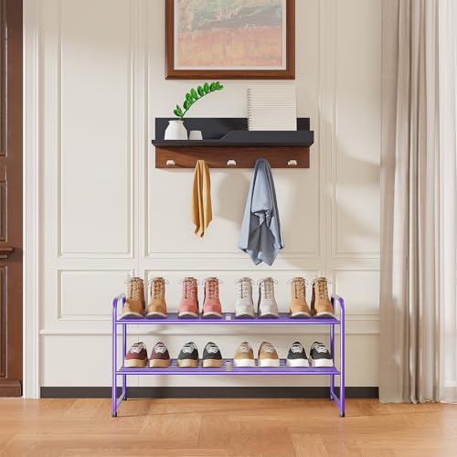 SUFAUY 2-Tier 33" Wide Shoe Rack Closet Metal Wire, Stackable, Purple - color: Purple