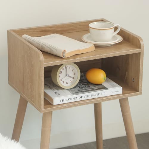 MaxSmeo Nightstand, Mid Century Modern Side Table Bedroom with Storage, Small End Bedside Table with Solid Wood Legs for Living Room, Office Small Spaces (Rustic Walnut) - color: Rustic Walnut