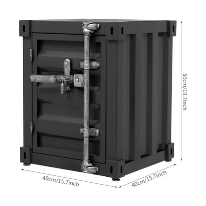 Industrial Style Container Cabinet, Iron Bedside Table with Lock, Shipping Container Style End Table, Wrought Iron Container Side Table for Living Room Bedroom Office (Black) - color: Black