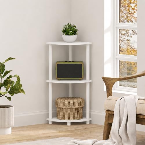 Furinno Turn-N-Tube Toolless Assembly 3-Tier Corner Shelf, Corner Book Shelf, Open Shelves Bookshelf, for Organization and Storage, Living Room, Home Office, Bedroom, Plain White - color: Plain White/White, size: 3-Tier Corner