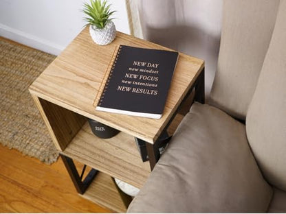 Premium Home 30” Tall Wood Side Table, Narrow End Table with Open Shelf, Natural Accent Table for Living Room. Bedroom or Record Player