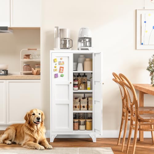 Yizosh Metal Storage Cabinet with Doors and 3 Adjustable Shelves - 47" White Kitchen Pantry Storage Cabinet Locker for Kitchen,Living Room,Dining Room - color: White, size: 47"- 3 Adjustable Shelves-B