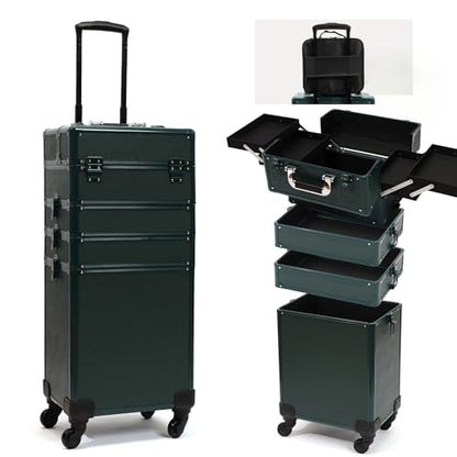 Particle Rolling Makeup Train Case Professional Cosmetic Trolley Large Storage Organizer with Key Swivel Wheels Salon Barber Case - New Green (Extra Portable Cosmetic Bag, Green) - color: Green