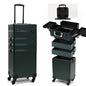 Particle Rolling Makeup Train Case Professional Cosmetic Trolley Large Storage Organizer with Key Swivel Wheels Salon Barber Case - New Green (Extra Portable Cosmetic Bag, Green) - color: Green