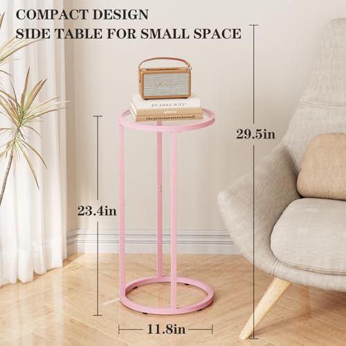 C Table Side End Table,Glass Couch Table Set of 2, Round Sofa End Table with Metal Frame, Small Snack Table for Living Room, Bedroom, Small Spaces, Easy Assembly (Pink,2pcs) - color: Pink
