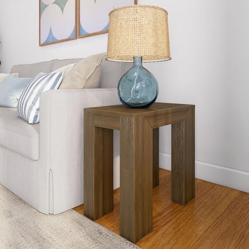 Plank+Beam Modern Rectangular Side Table, Slim Side Table for Living Room, Narrow Nightstand for Small Spaces, Wood End Table for Bedroom, Pecan Wirebrush - color: Pecan Wirebrush, size: 25 Inch Rectangular Table without Shelf