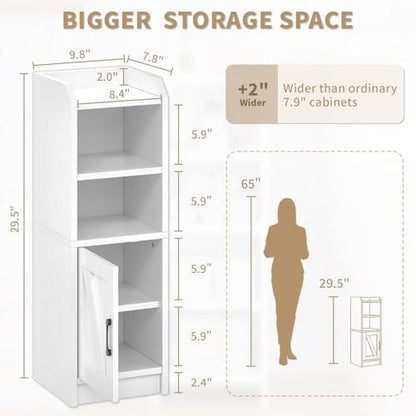 Narrow Bathroom Storage Cabinet with Door & Adjustable Shelf, 9.8" W Slim Storage Cabinet for Small Spaces, Skinny Toilet Paper Cabinet, 9.8" W × 7.9" D × 29.5" H, White - size: 1 Door