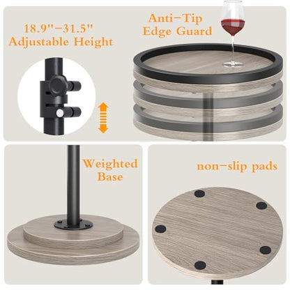 Small Side Table, Drink Table, Height Adjustable Round End Table, Pedestal Side Table for Small Spaces in Living Room, Bedroom, Grey - color: Grey
