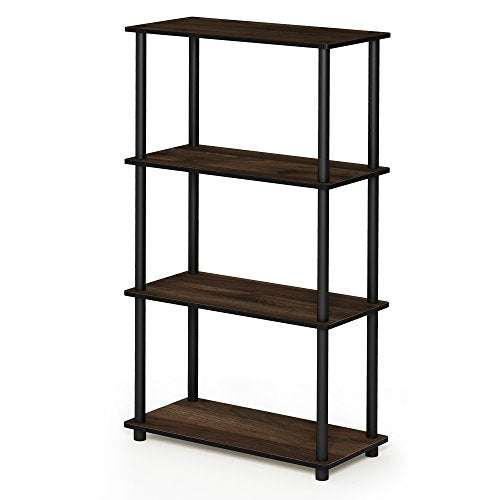 Furinno Turn-N-Tube 4-Tier Multipurpose Shelf Display Rack, Round Tubes, Columbia Walnut/Black - color: Columbia Walnut/Black, size: 4-Tier Round Tube