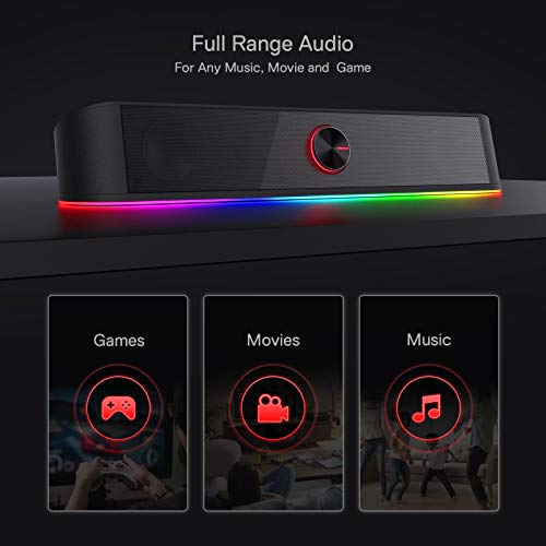 Redragon GS560 RGB Desktop Soundbar, 2.0 Channel Computer Speaker with Dynamic Lighting Bar Audio-Light Sync/Display, Touch-Control Backlit with Volume Knob, USB Powered w/ 3.5mm Cable, Black - color: Black