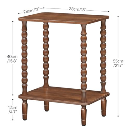 HOOBRO End Table, 2-Tier Small Side Table with Spindle Legs, Nightstand with Storage Shelves, Sofa Side Table, for Small Space, Living Room, Bedroom, Walnut WL189BZ01 - color: Walnut