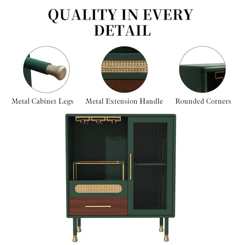 ARTPOWER Modern Coffee Bar Cabinet with Pull-Out Wine Storage, Green | Bar Cart with Wine Glass Rack and Drawers, Liquor Cabinet for Kitchen, Dining Room, Living Room - color: Green