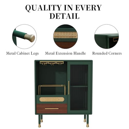 ARTPOWER Modern Coffee Bar Cabinet with Pull-Out Wine Storage, Green | Bar Cart with Wine Glass Rack and Drawers, Liquor Cabinet for Kitchen, Dining Room, Living Room - color: Green