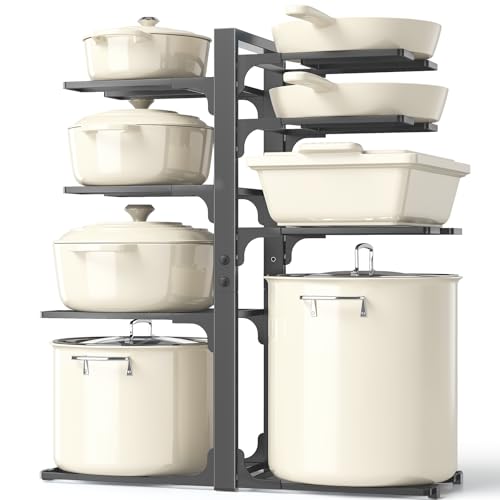 MUDEELA Pots and Pans Organizer Rack under Cabinet 20.8" Height, 8-Tier Adjustable Heavy Duty 120LBS Pot and Pan Organizer Rack inside Cabinet for Kitchen Organizer Cast-iron Pans, Heavy Cookware - color: Black, size: 20.8"H