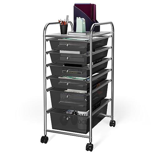 DREAMADE Rolling Cart with Storage Drawers, Utility Cart with Removable Plastic Drawers, Lockable Wheels, Art Cart for Classroom Organization Art Supplies Office Scrapbook (6 Drawers, Black) - color: Black, style: 6 Drawers