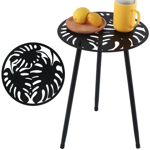 1 Pack Metal Outdoor Side Tables Small Outside Round End Table for Patio Modern Accent Garden Corner Table for Small Spaces, Balcony, Porch, Weather-Resistant, Plant Stand Indoor, Black - color: Black, style: 1 pack/ 13.4 in